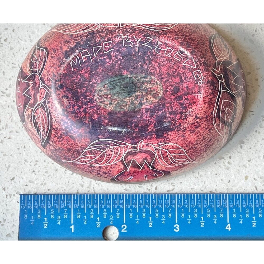 Signed Zebede Stone Trinket Soap Dish Engraved Lotus Handcrafted Mauve Purple - Picture 8 of 10